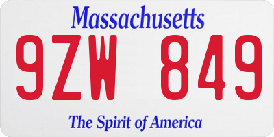 MA license plate 9ZW849