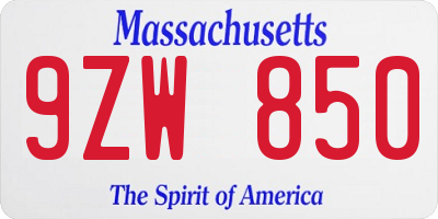 MA license plate 9ZW850