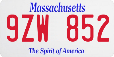 MA license plate 9ZW852