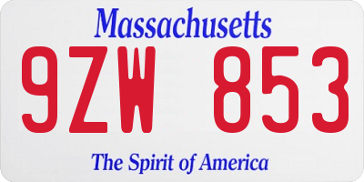 MA license plate 9ZW853