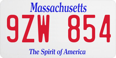 MA license plate 9ZW854