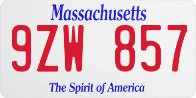 MA license plate 9ZW857