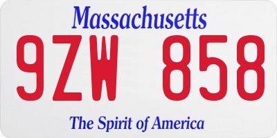 MA license plate 9ZW858