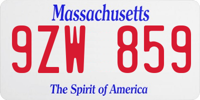 MA license plate 9ZW859