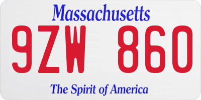 MA license plate 9ZW860