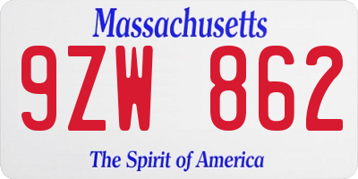 MA license plate 9ZW862