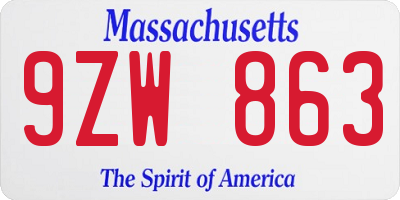 MA license plate 9ZW863