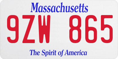 MA license plate 9ZW865