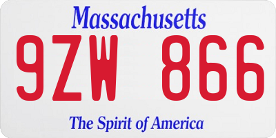 MA license plate 9ZW866