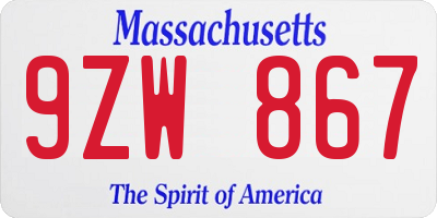 MA license plate 9ZW867