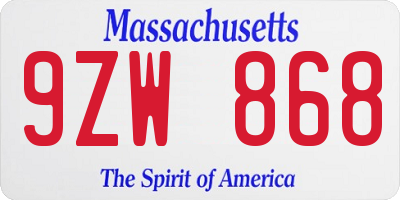 MA license plate 9ZW868