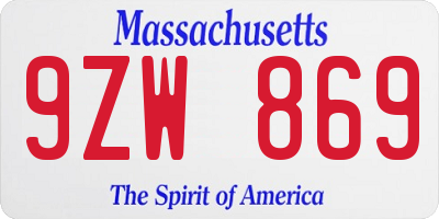 MA license plate 9ZW869