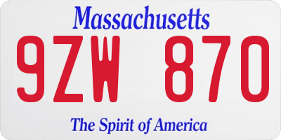 MA license plate 9ZW870