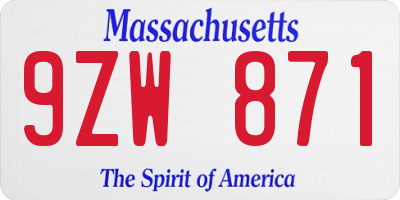 MA license plate 9ZW871