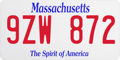 MA license plate 9ZW872