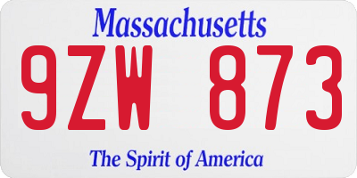 MA license plate 9ZW873