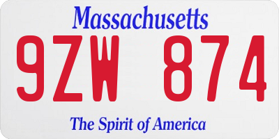 MA license plate 9ZW874