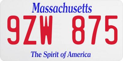 MA license plate 9ZW875