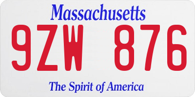 MA license plate 9ZW876