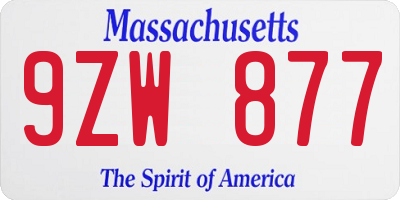 MA license plate 9ZW877