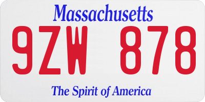 MA license plate 9ZW878