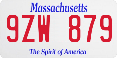 MA license plate 9ZW879