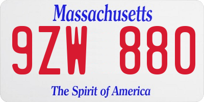 MA license plate 9ZW880