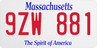 MA license plate 9ZW881