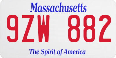 MA license plate 9ZW882