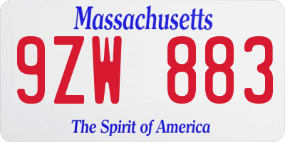 MA license plate 9ZW883