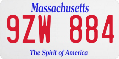 MA license plate 9ZW884