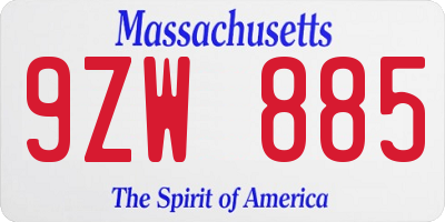 MA license plate 9ZW885