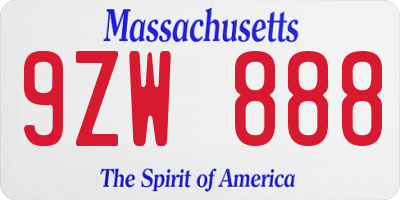 MA license plate 9ZW888