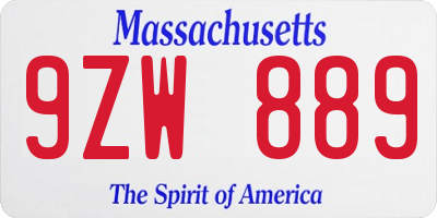 MA license plate 9ZW889