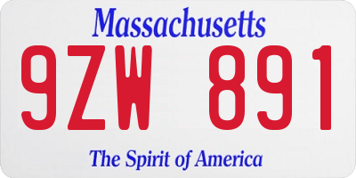 MA license plate 9ZW891