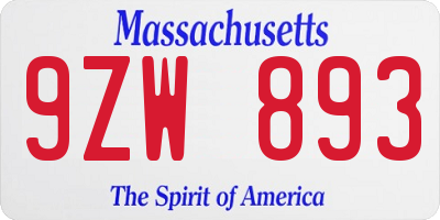 MA license plate 9ZW893