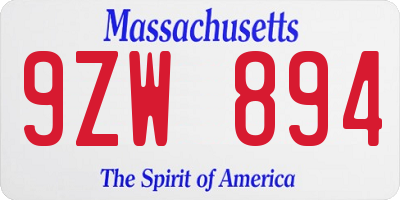 MA license plate 9ZW894