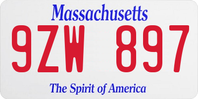 MA license plate 9ZW897