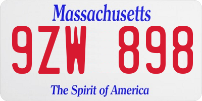 MA license plate 9ZW898