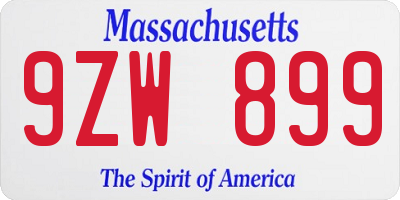 MA license plate 9ZW899