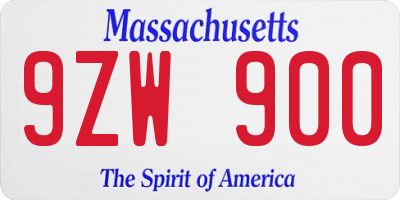 MA license plate 9ZW900