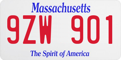 MA license plate 9ZW901