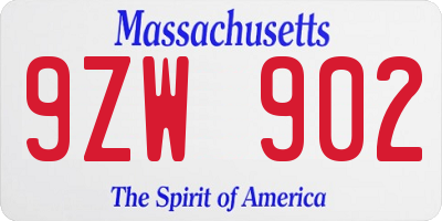 MA license plate 9ZW902