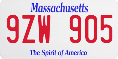 MA license plate 9ZW905