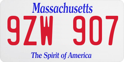 MA license plate 9ZW907