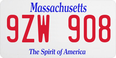 MA license plate 9ZW908