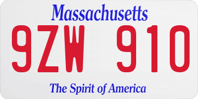 MA license plate 9ZW910