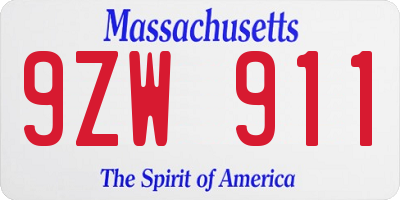 MA license plate 9ZW911