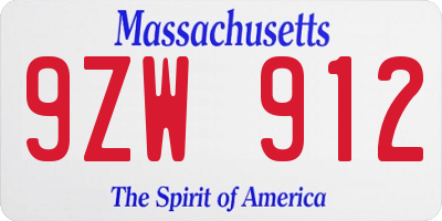 MA license plate 9ZW912