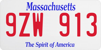 MA license plate 9ZW913